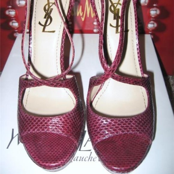 YSL Yves Saint Laurent Tribute Python Platform Sandals Heels Shoes - Picture 4 of 11